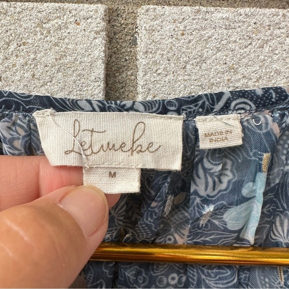 Anthropologie Let Me Be Blue Floral Sheer Chiffon Blouse M Puffed Sleeves Boho - Picture 6 of 14